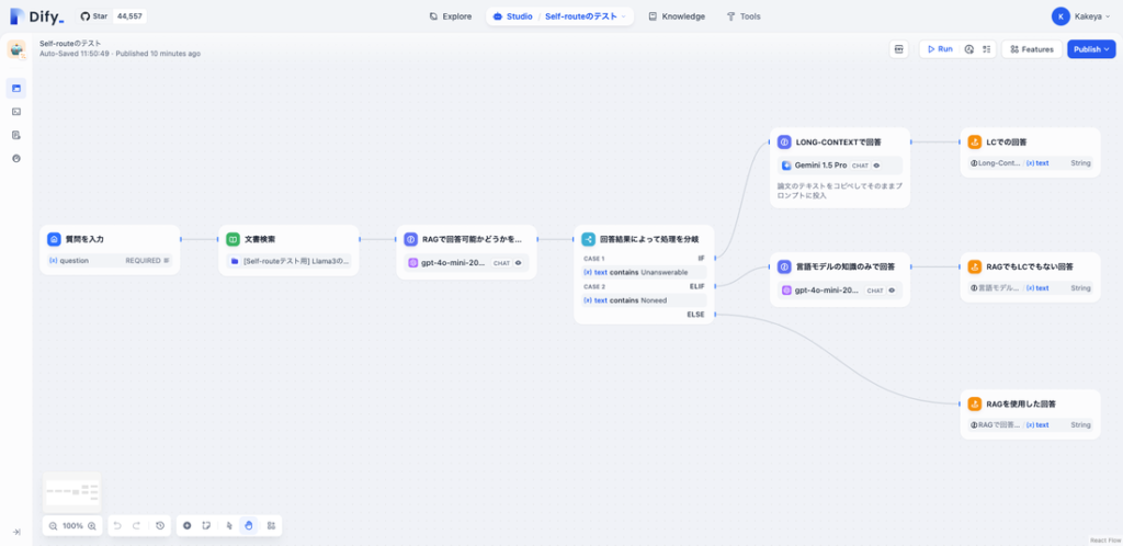 SELF-ROUTEを検証するワークフローを作成する