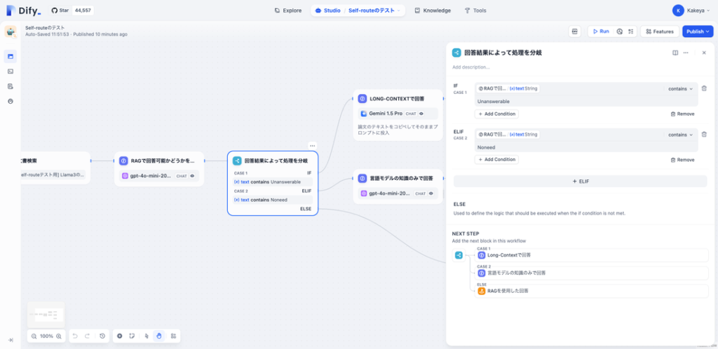 Step.3の回答結果に応じて次の処理を決める分岐をしています。