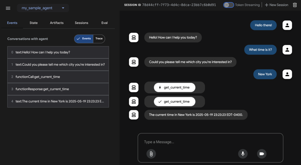 adk-web-dev-ui-chat 1 - 株式会社スクーティー ブログ 開発UIでのチャット対話例。