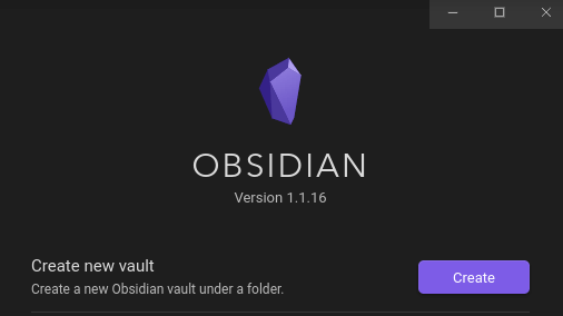 この図はObsidianの初回起動画面です。シンプルなインターフェースの背後に、強力な知識管理機能が隠されています。この画面から新しいVault（知識の保管庫）を作成し、あなた独自の知識ネットワーク構築が始まります。